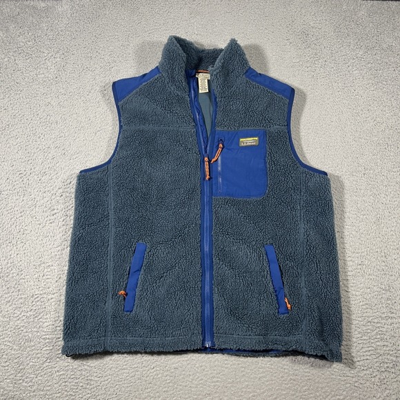 LL Bean Men's XXL Sherpa Fleece Vest Full Zipper Blue Hiking Cabincore Deep Pile - Picture 1 of 8